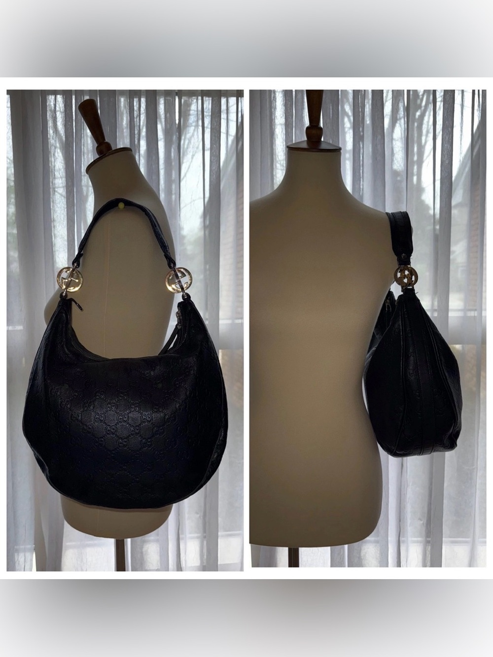 Gucci Black Embossed Leather GG Twins Hobo Bag - Picture 10 of 16